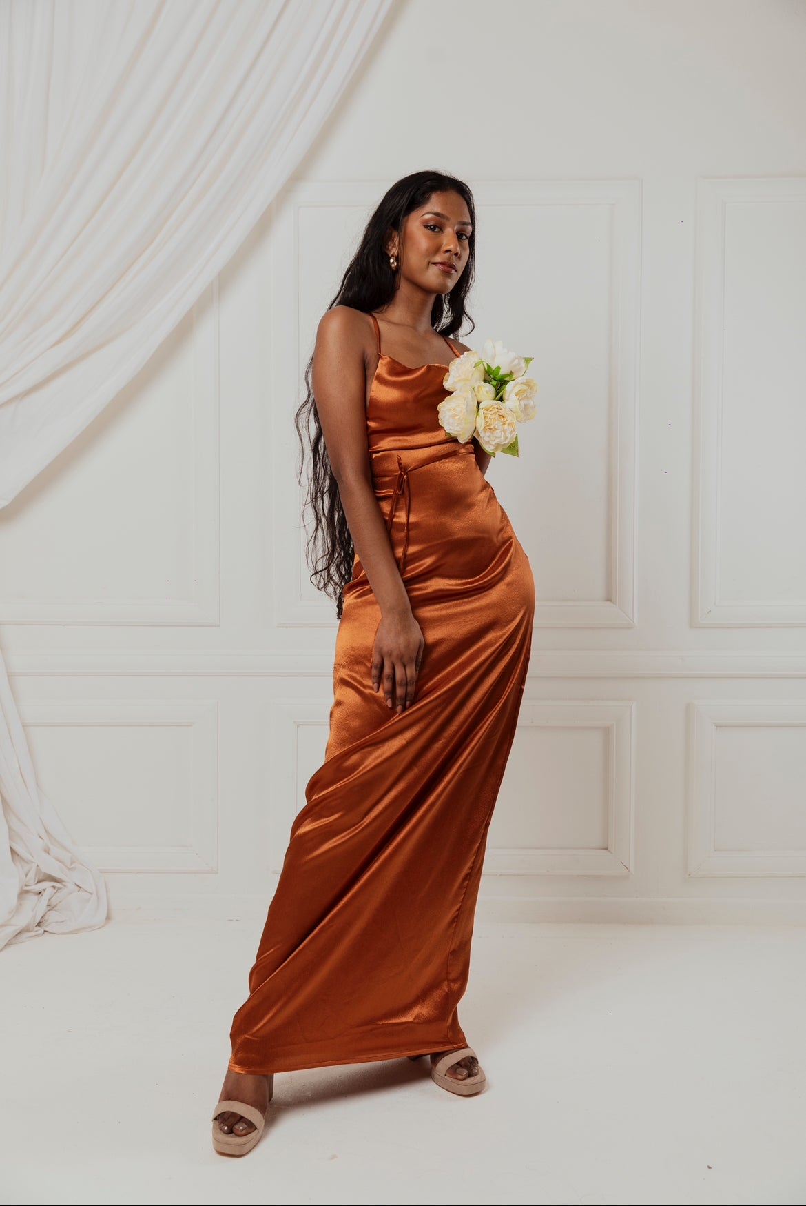 Burnt orange satin dress best sale