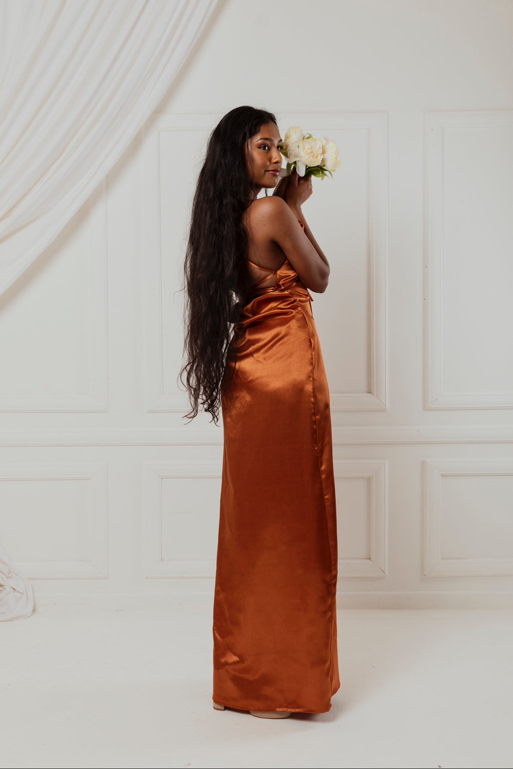 Burnt Orange Cowl neck dress