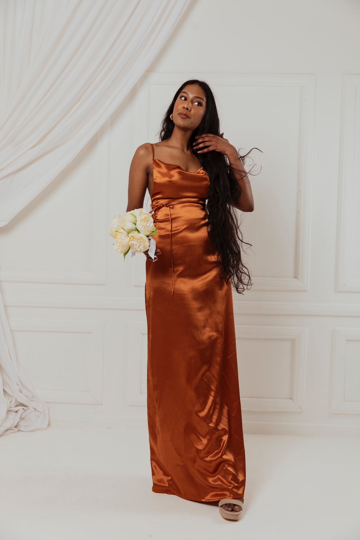 Burnt Orange Cowl neck dress